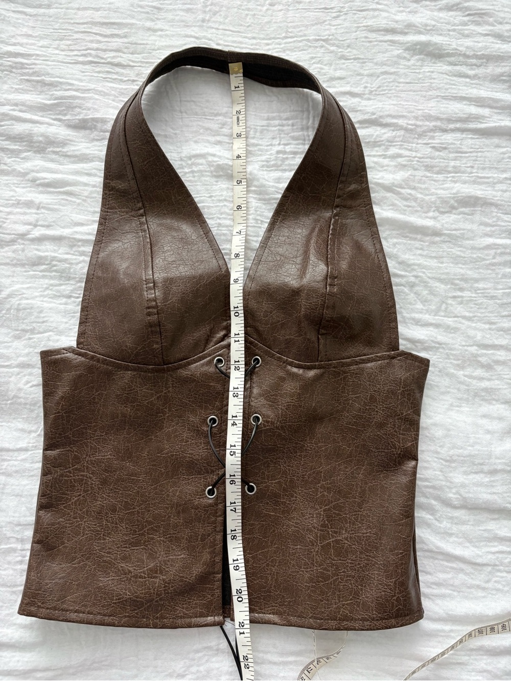 MUSERA Brown Faux Leather Lace Up Halter Vest Top Size XS/S/M NWT